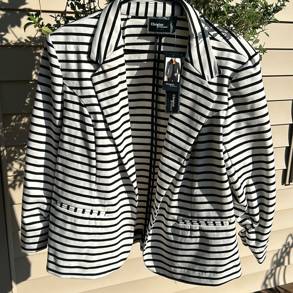 Black &White Christian Sirana  lightweight ponte knit blazer with rope trim - XL